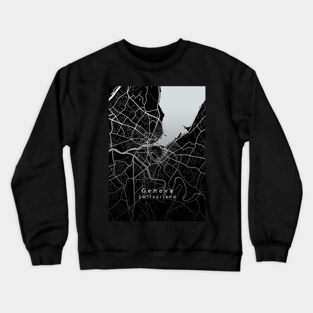 geneva Switzerland City Map dark Crewneck Sweatshirt by Robin-Niemczyk